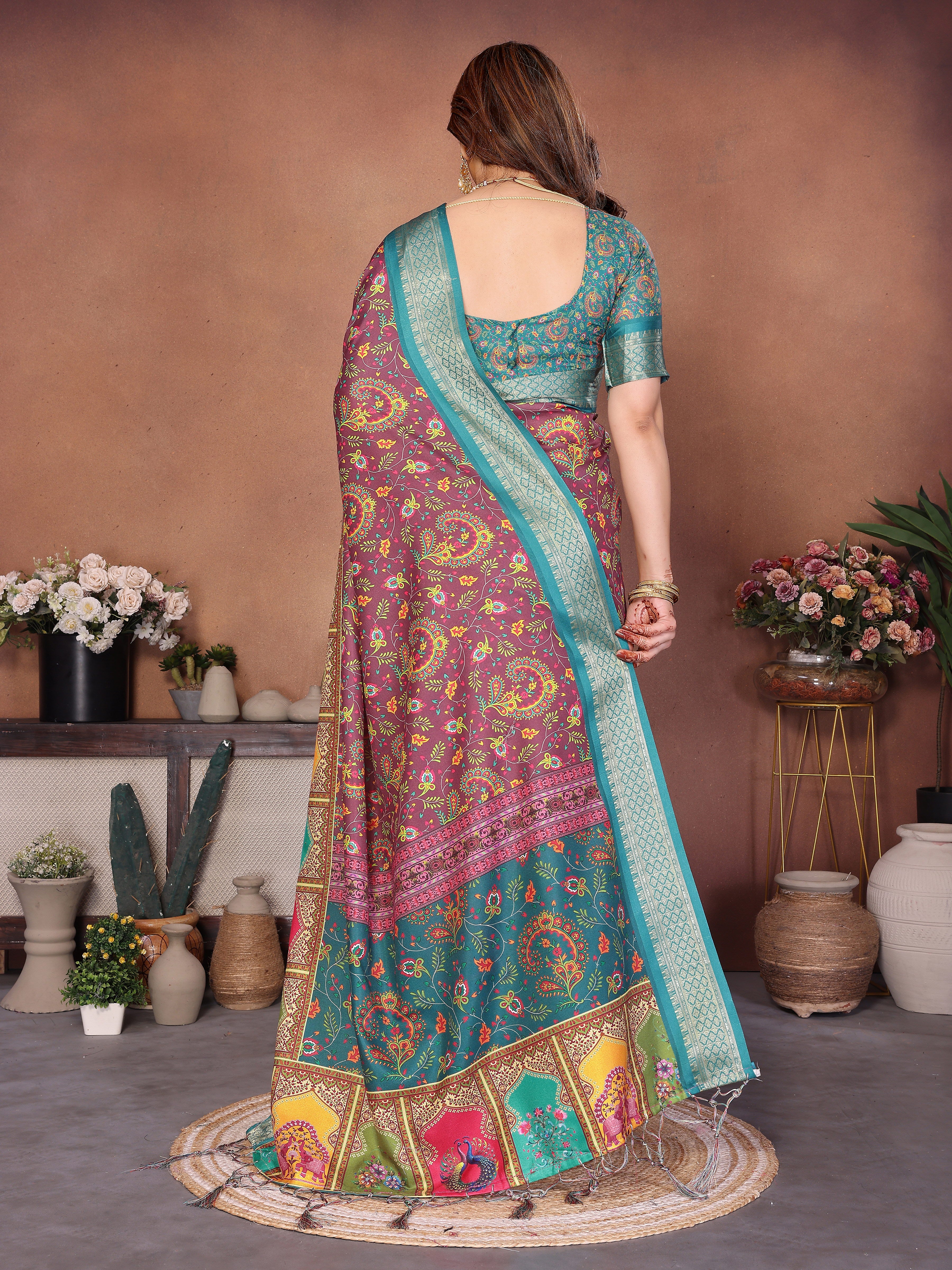 Elegant Multicolor Cotton  Silk Saree with Traditional Motifs