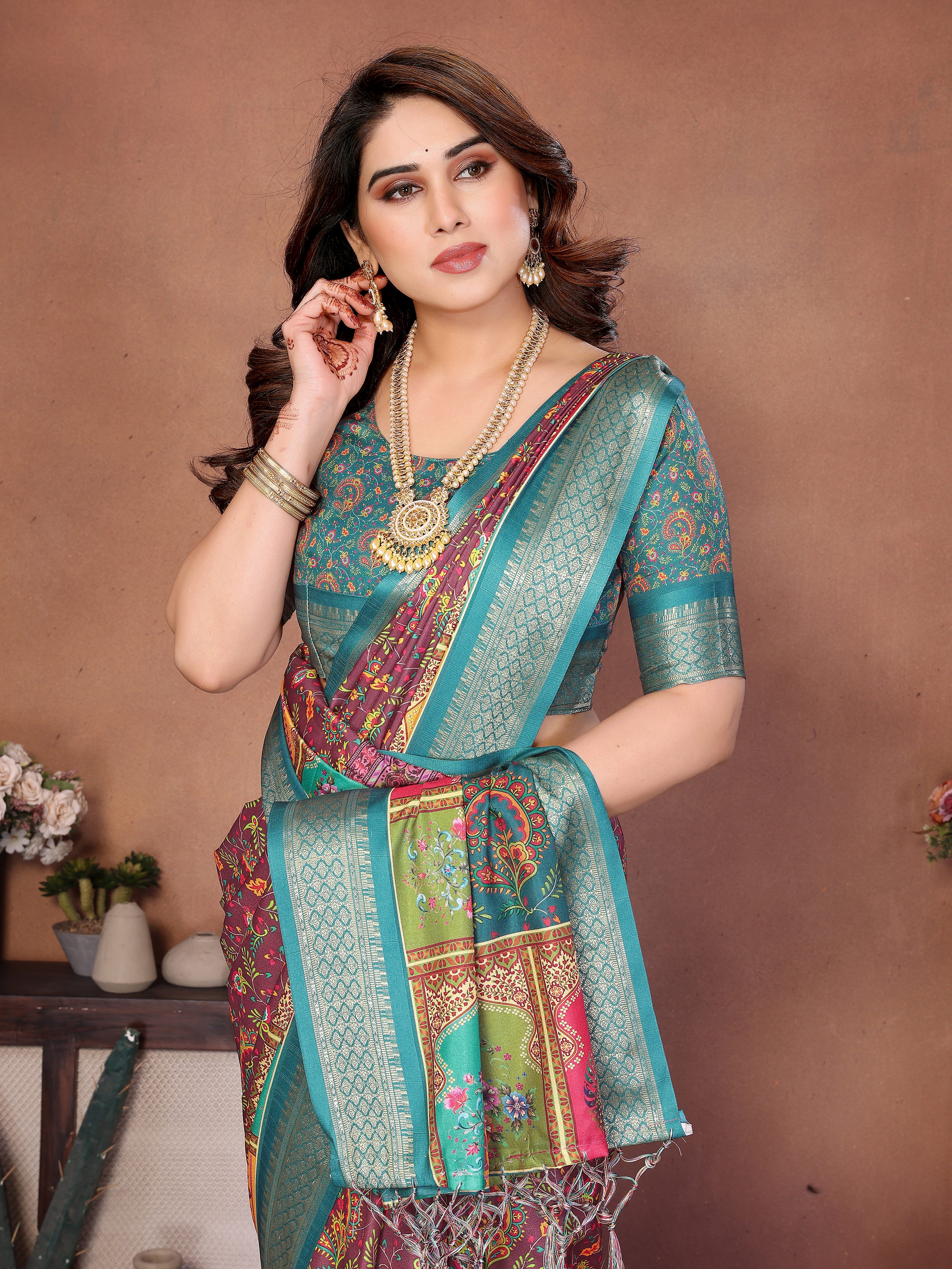 Elegant Multicolor Cotton  Silk Saree with Traditional Motifs