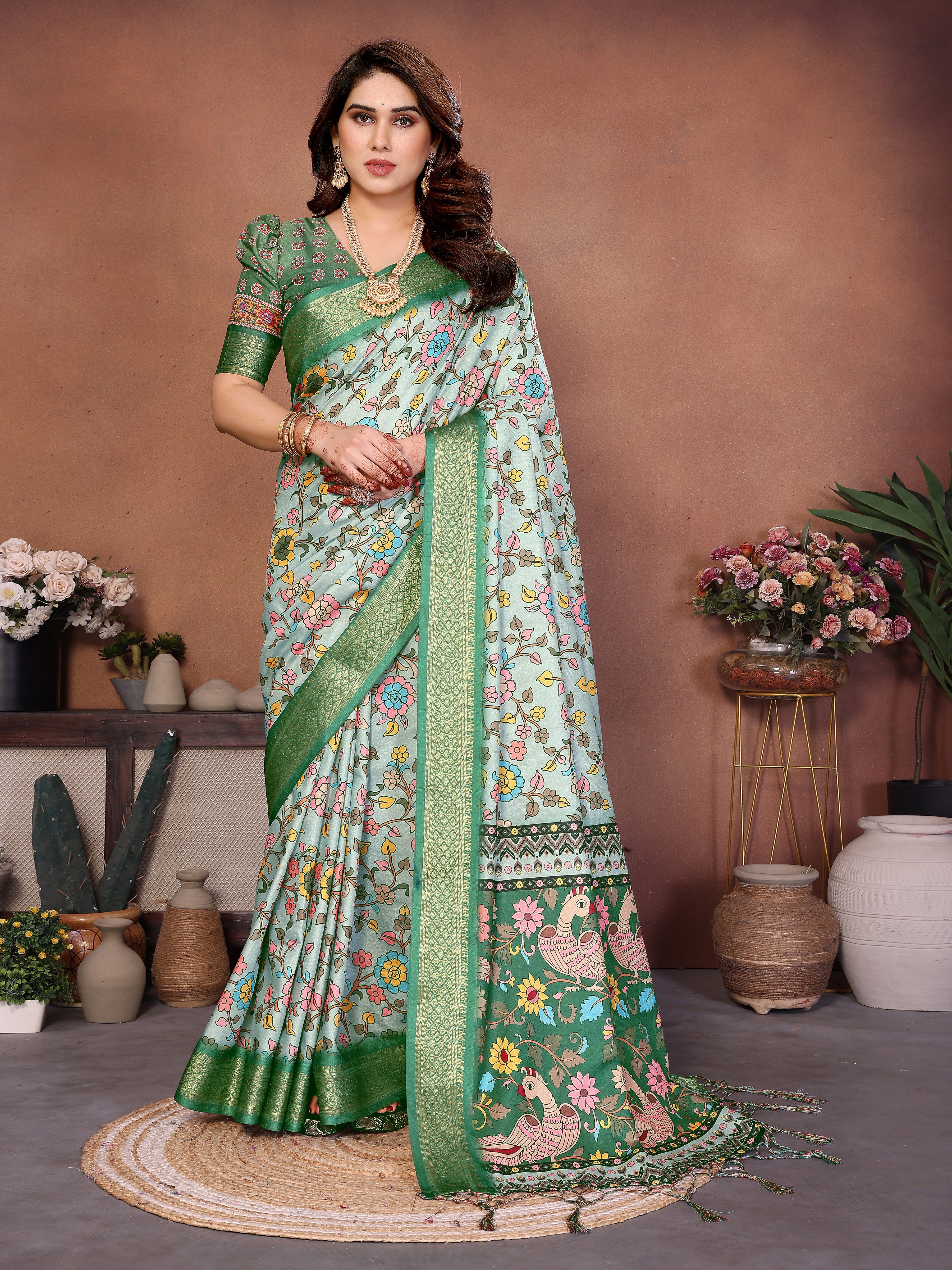 Elegant Multicolor Cotton  Silk Saree with Traditional Motifs