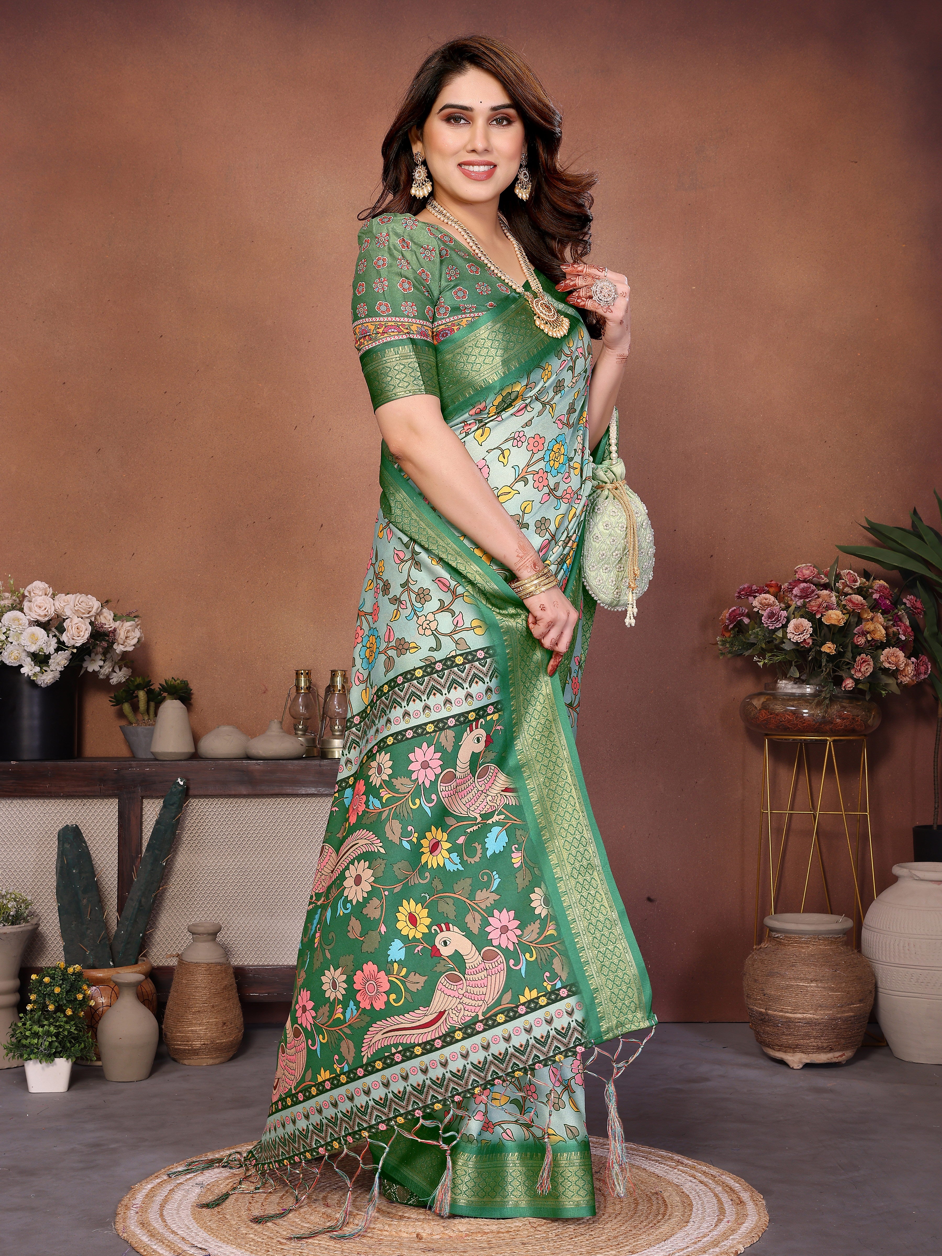 Elegant Multicolor Cotton  Silk Saree with Traditional Motifs