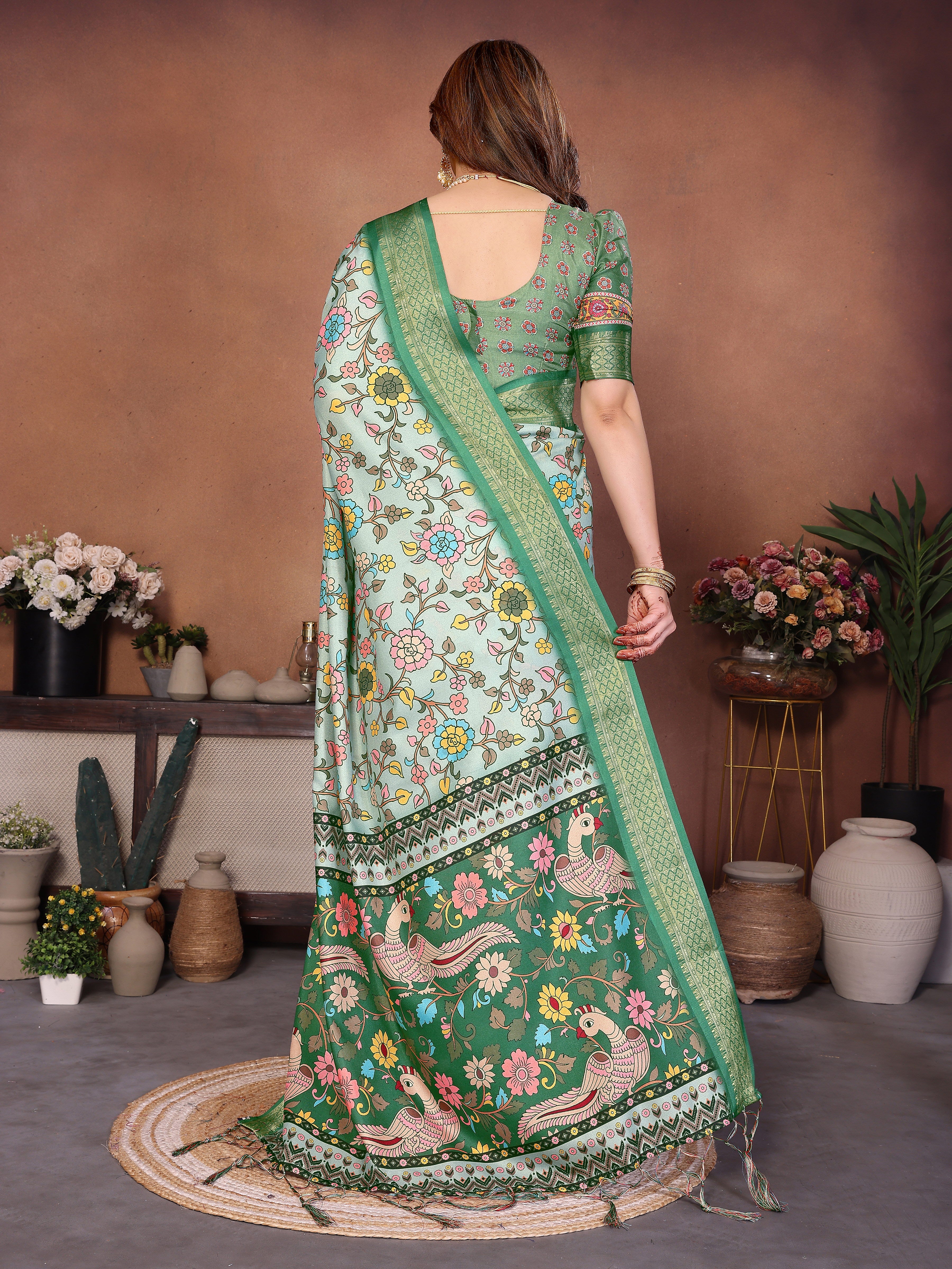 Elegant Multicolor Cotton  Silk Saree with Traditional Motifs