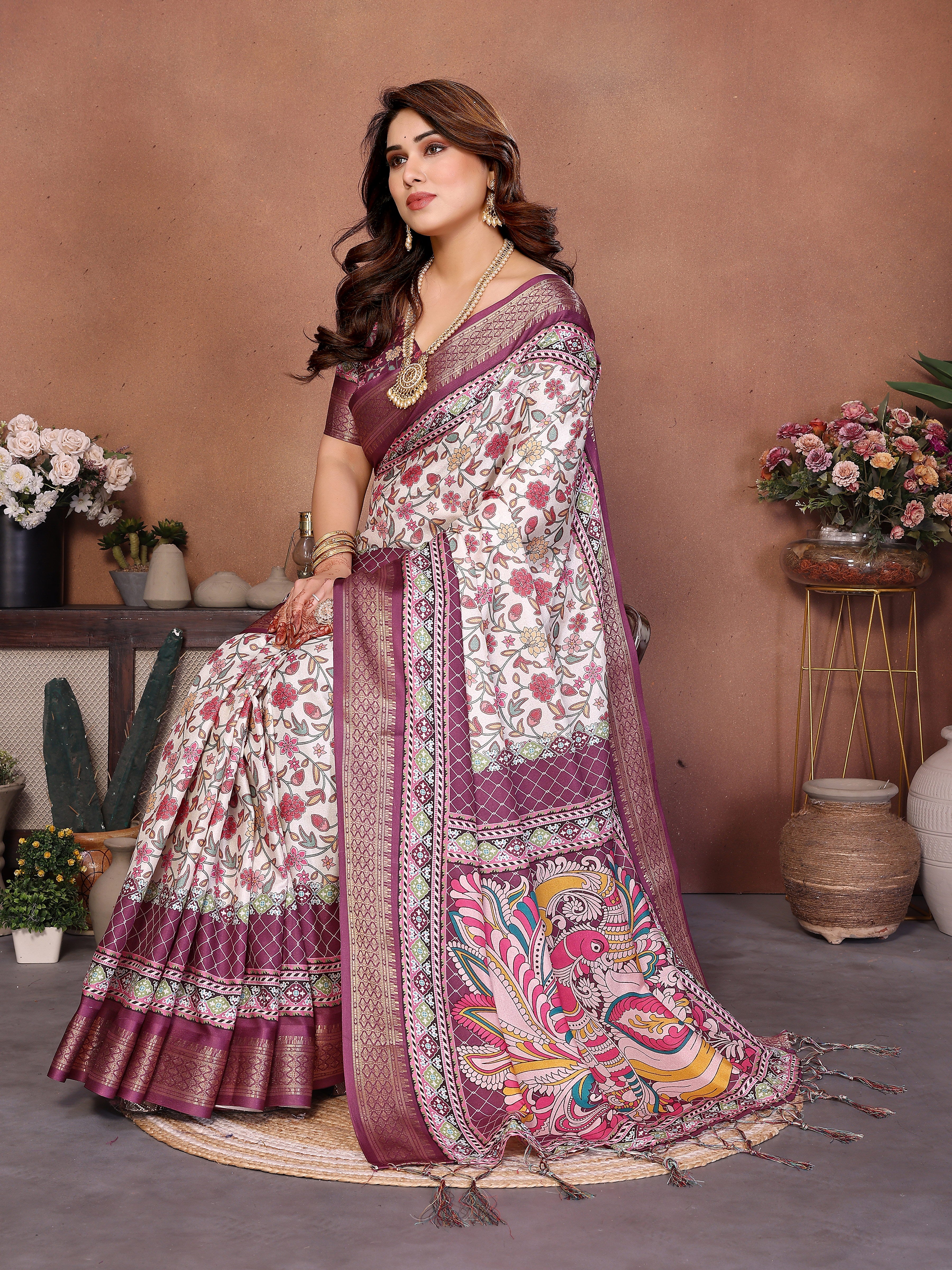 Elegant Multicolor Cotton  Silk Saree with Traditional Motifs