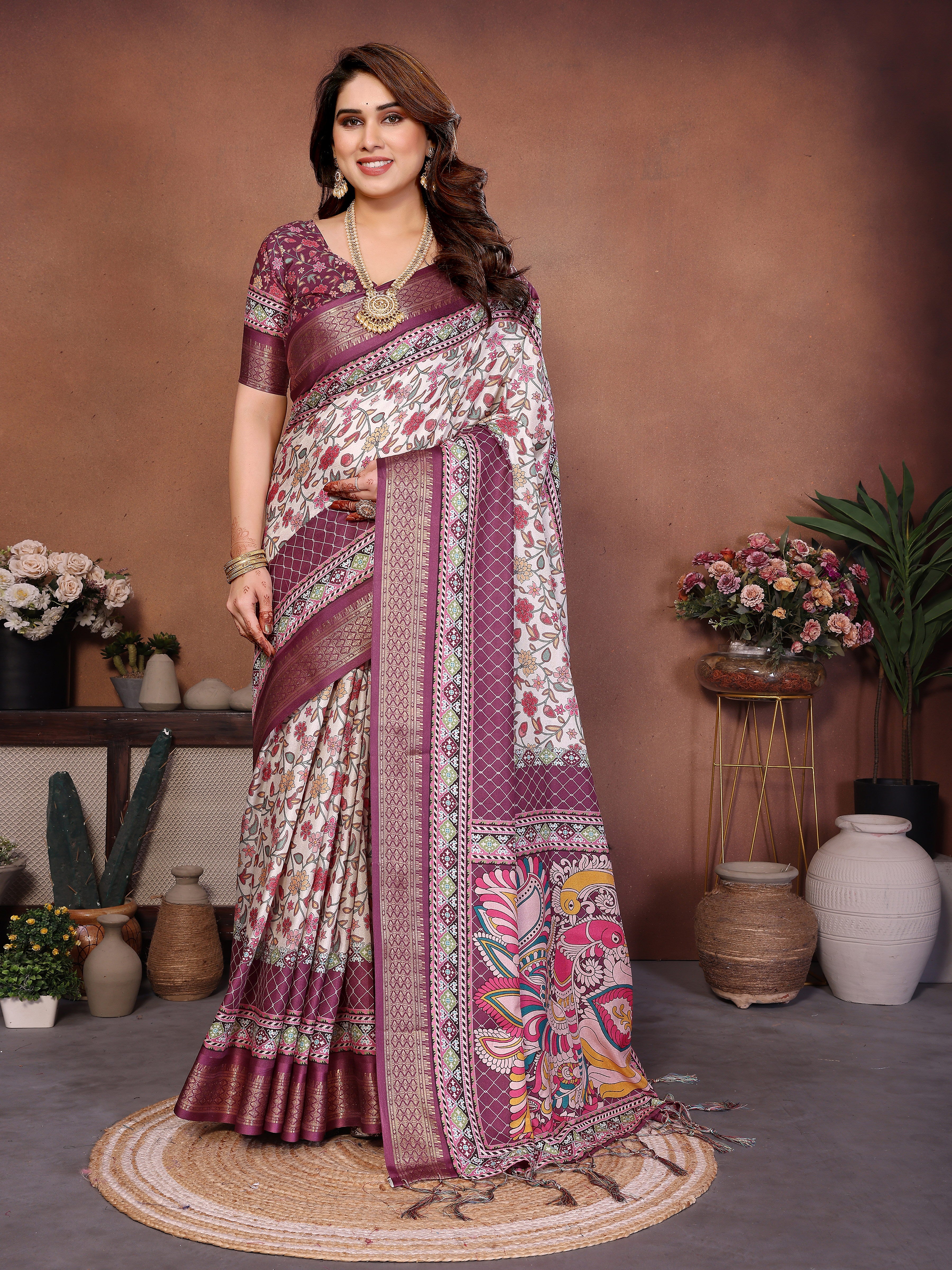 Elegant Multicolor Cotton  Silk Saree with Traditional Motifs