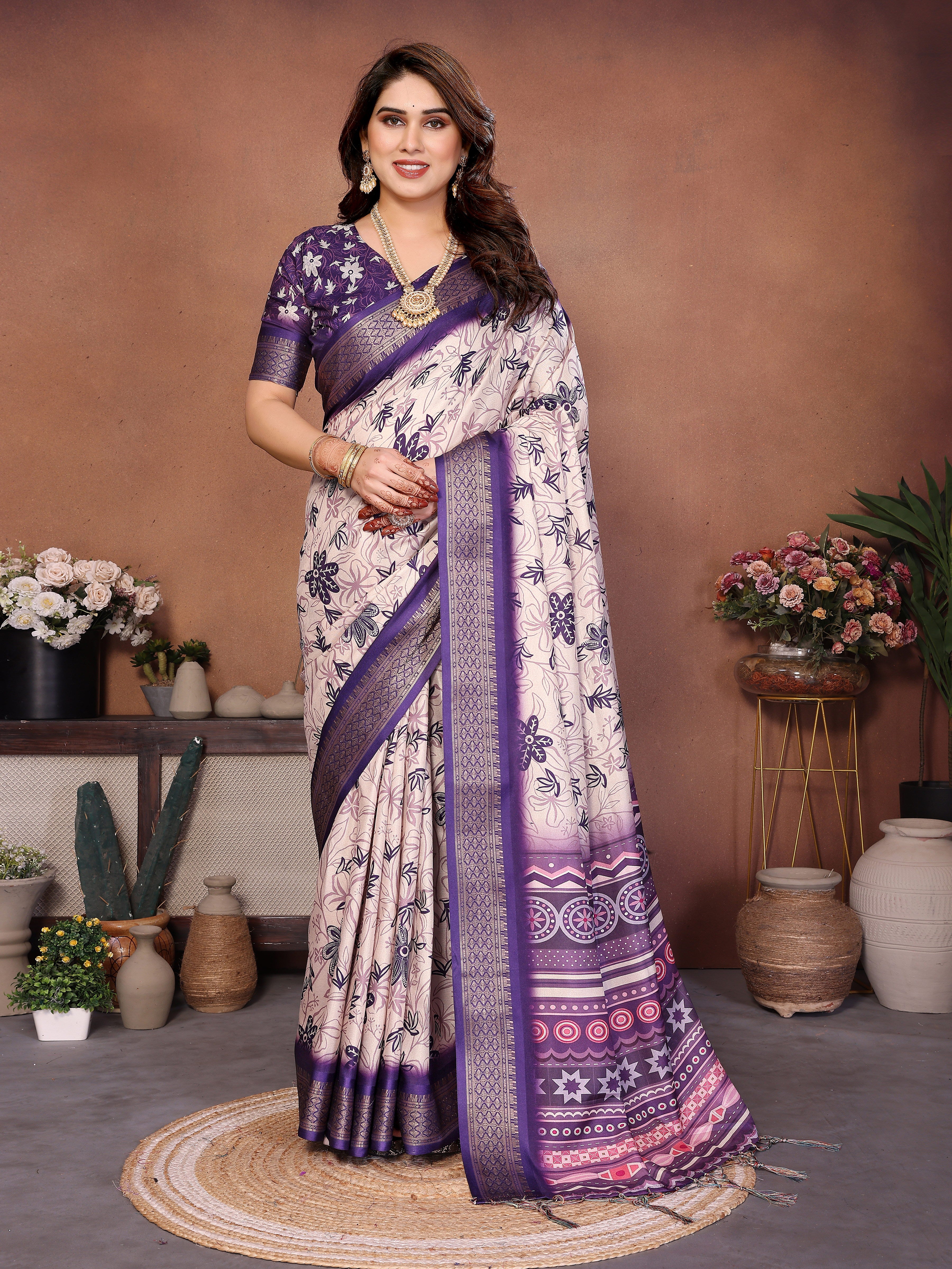 Elegant Multicolor Cotton  Silk Saree with Traditional Motifs
