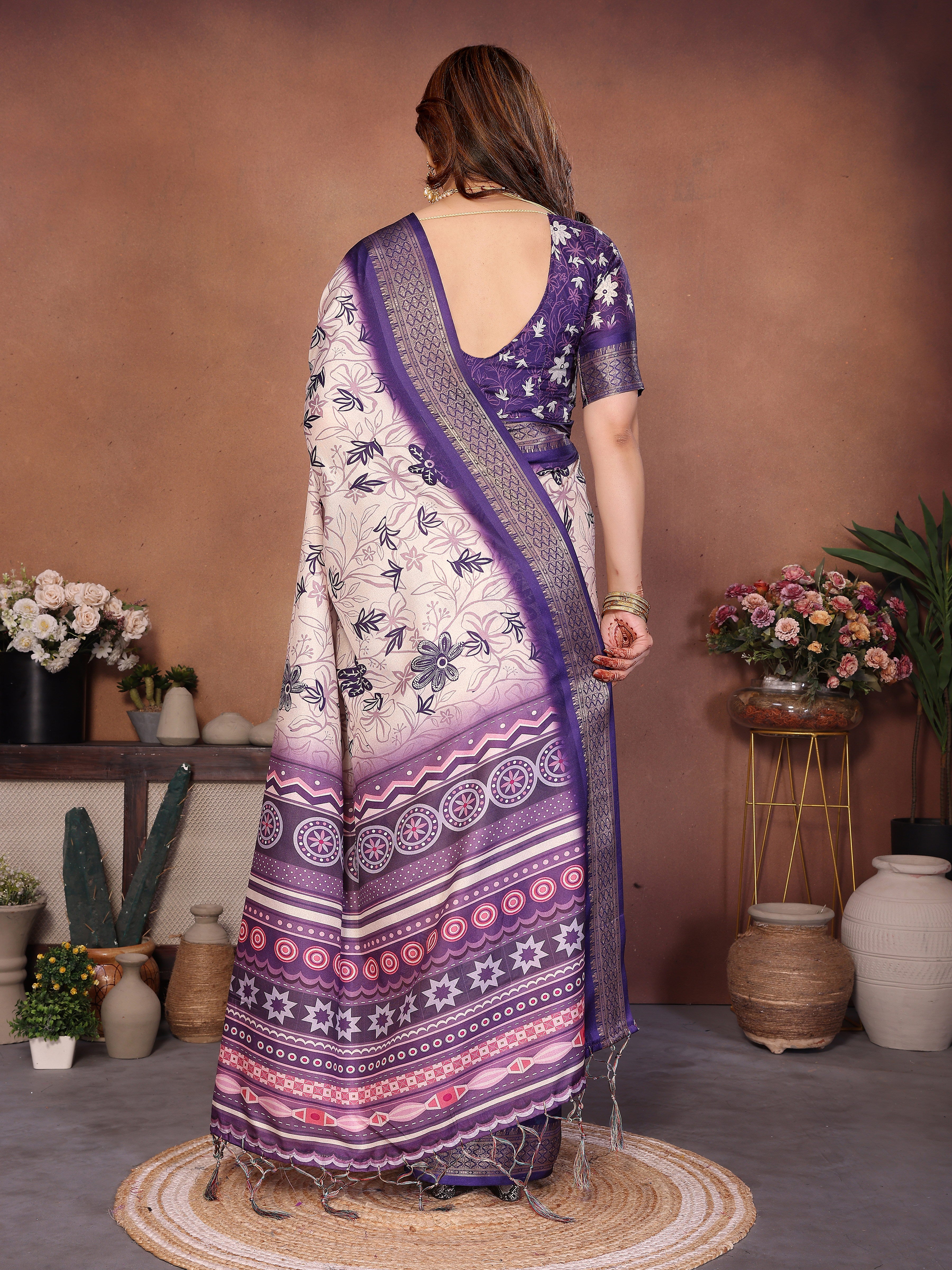 Elegant Multicolor Cotton  Silk Saree with Traditional Motifs