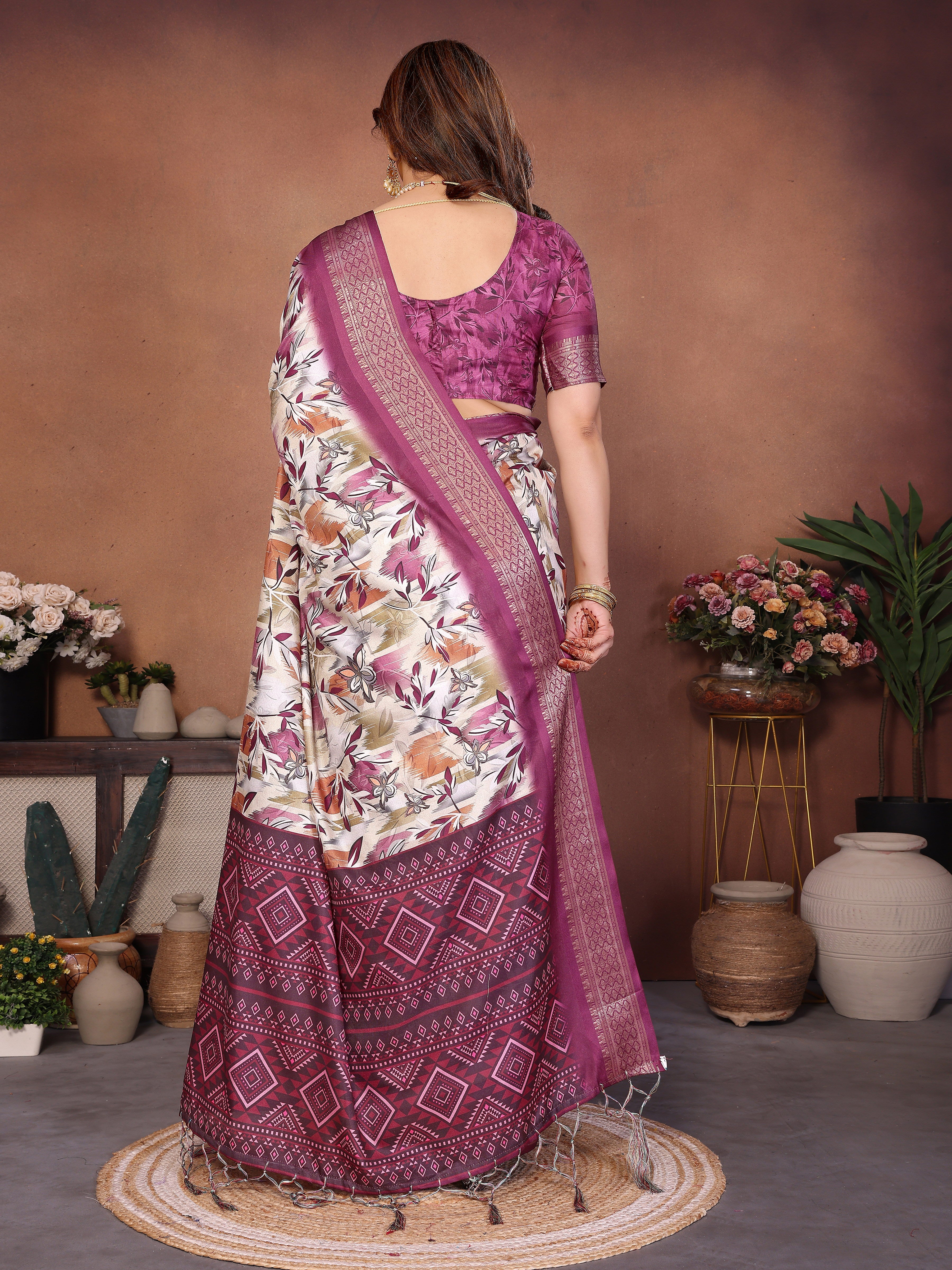 Elegant Multicolor Cotton  Silk Saree with Traditional Motifs
