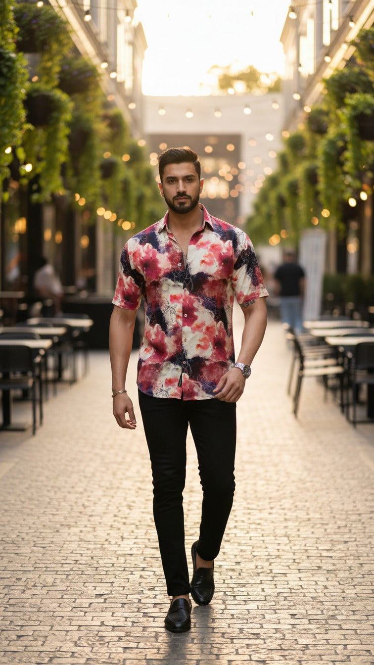 Midnight Bloom Abstract Printed Shirt