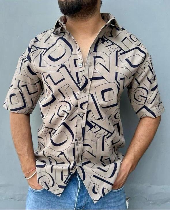 Bold Typography Pattern Casual Shirt