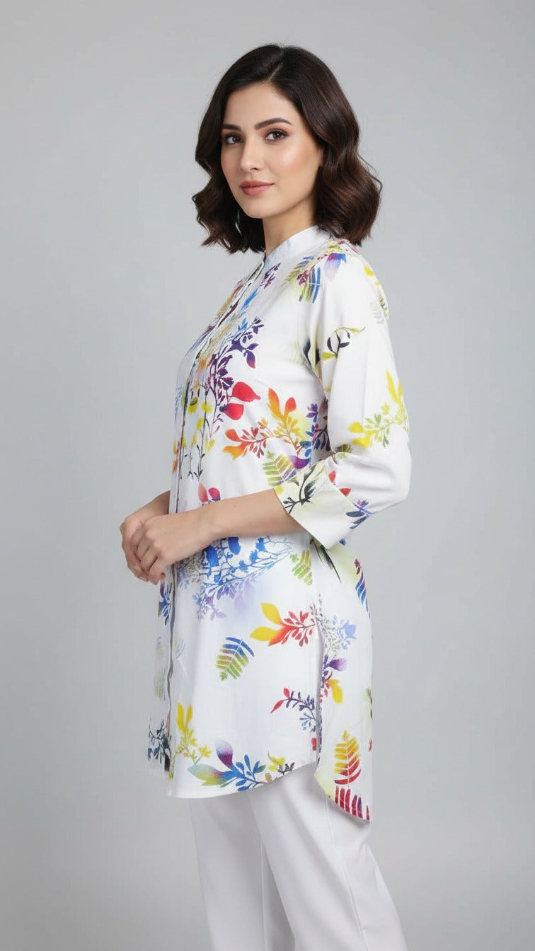 Premium Floral Print Kurti with White Straight Palazzo