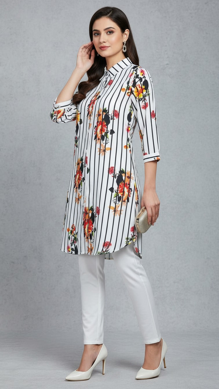 Premium Floral Print Kurti with White Straight Palazzo