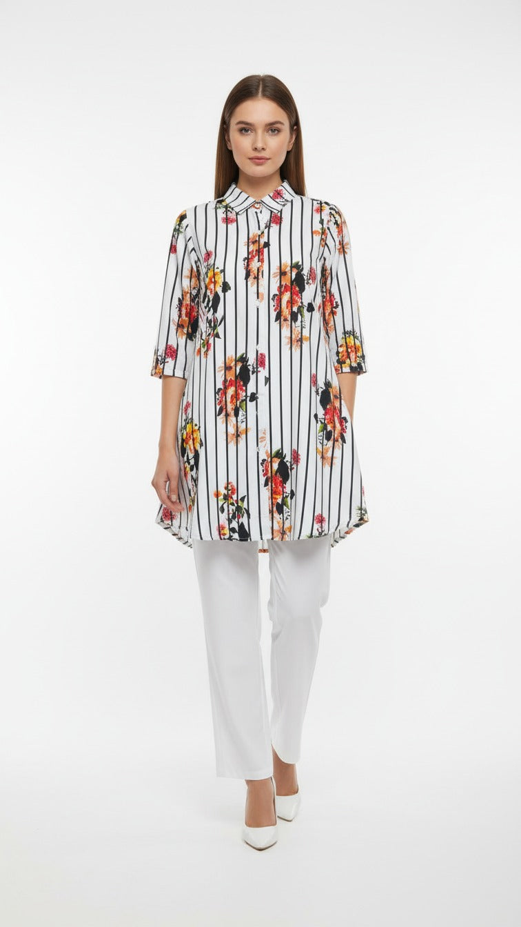 Premium Floral Print Kurti with White Straight Palazzo