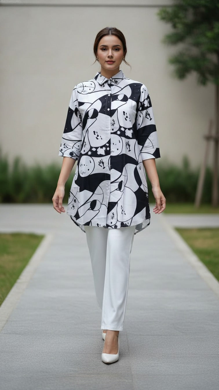 Premium Floral Print Kurti with White Straight Palazzo