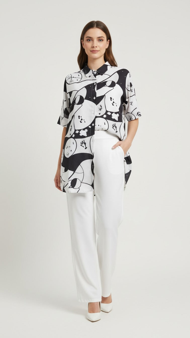 Premium Floral Print Kurti with White Straight Palazzo