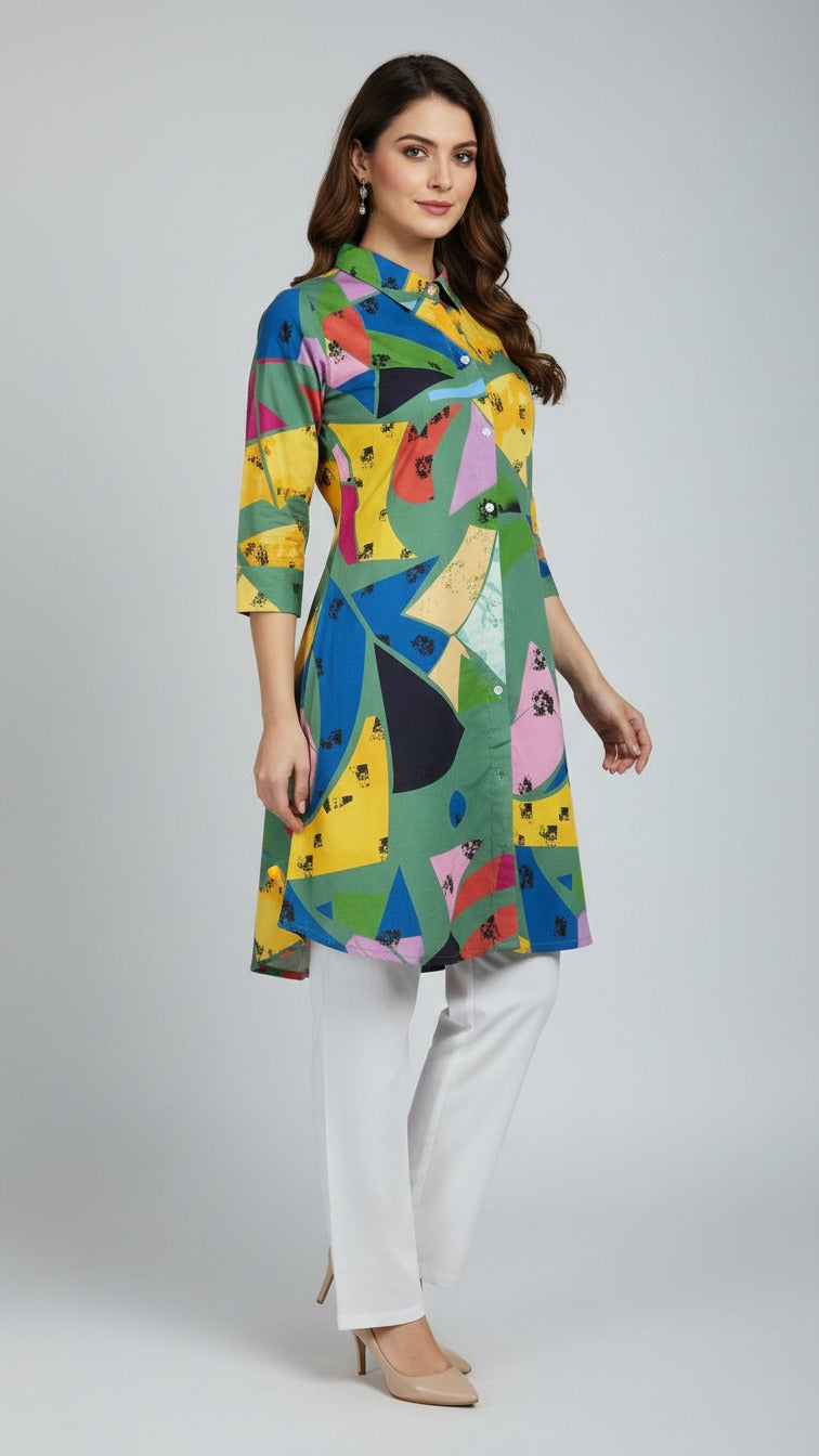 Premium Floral Print Kurti with White Straight Palazzo