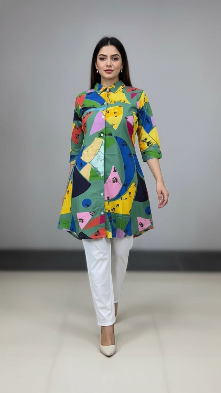 Premium Floral Print Kurti with White Straight Palazzo