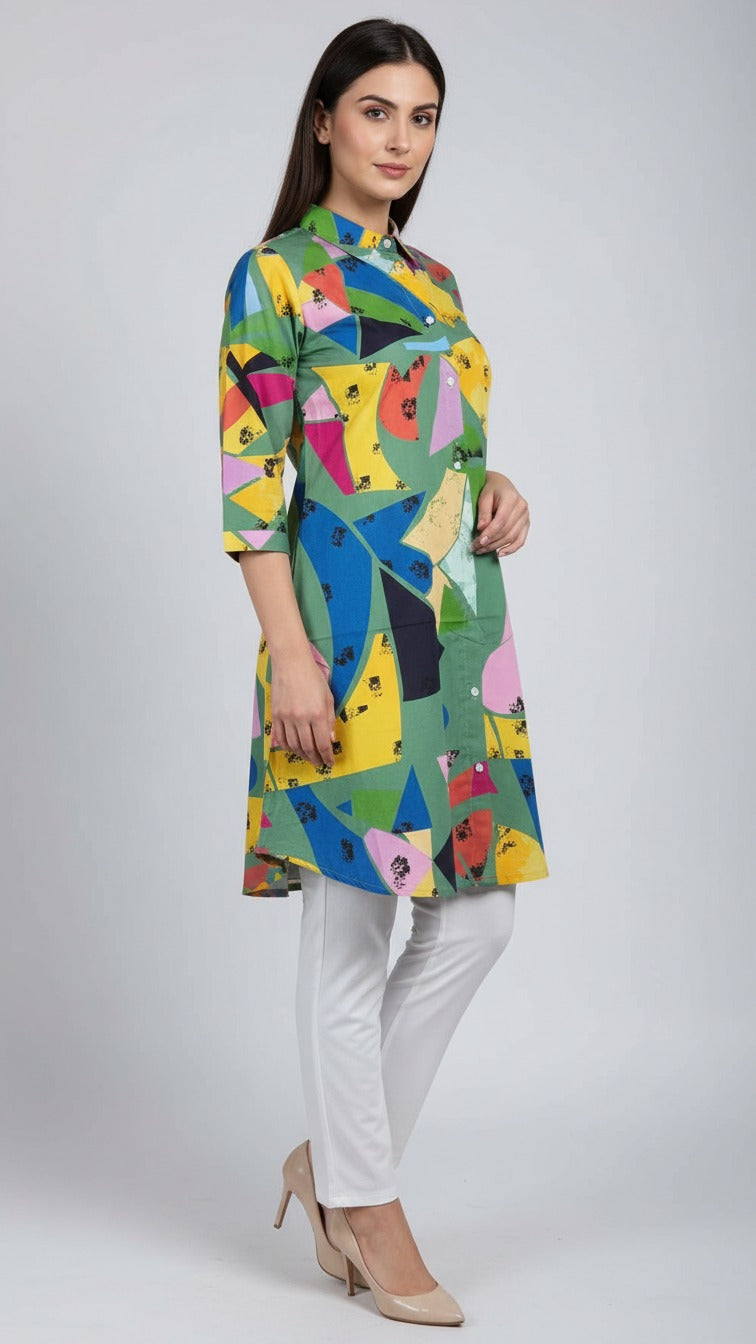 Premium Floral Print Kurti with White Straight Palazzo