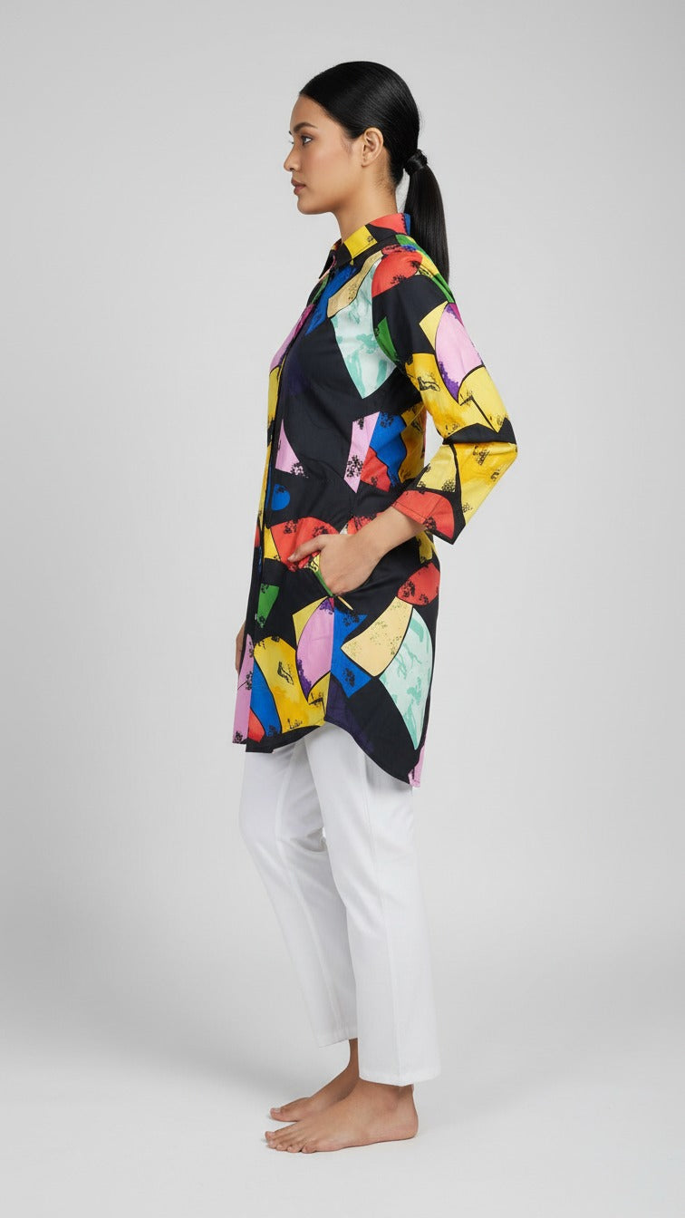 Premium Floral Print Kurti with White Straight Palazzo