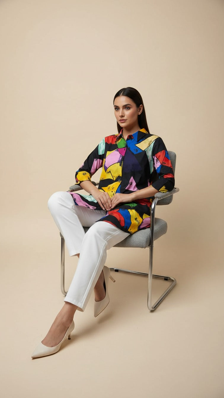 Premium Floral Print Kurti with White Straight Palazzo