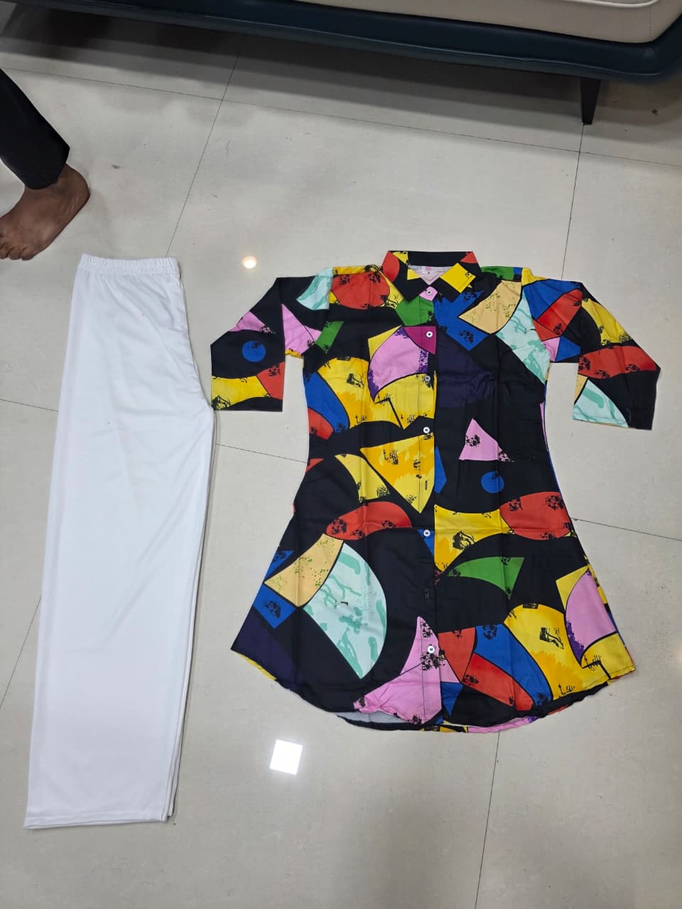 Premium Floral Print Kurti with White Straight Palazzo