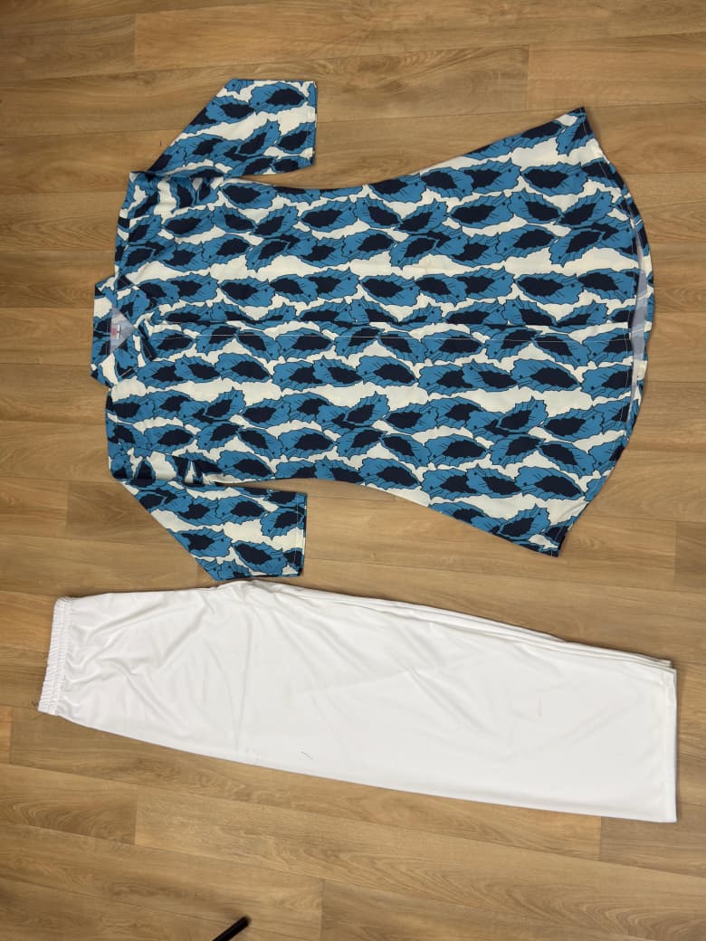 Premium Reyon Printed Long Kurti with White Palazzo for Women