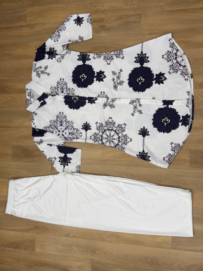 Premium Reyon Printed Long Kurti with White Palazzo