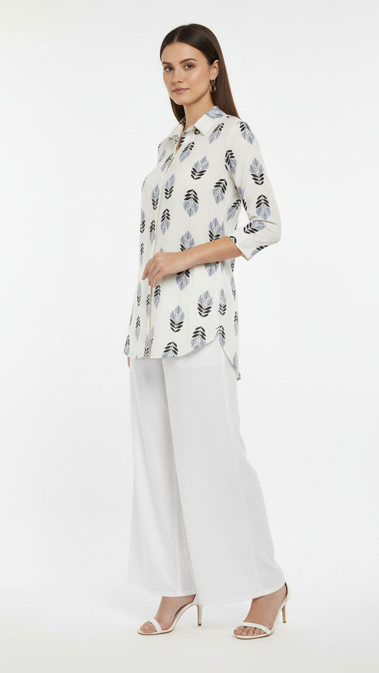 Modern Feather Print Tunic Kurti with Soft Palazzo Pants