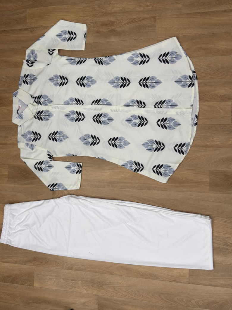 Modern Feather Print Tunic Kurti with Soft Palazzo Pants