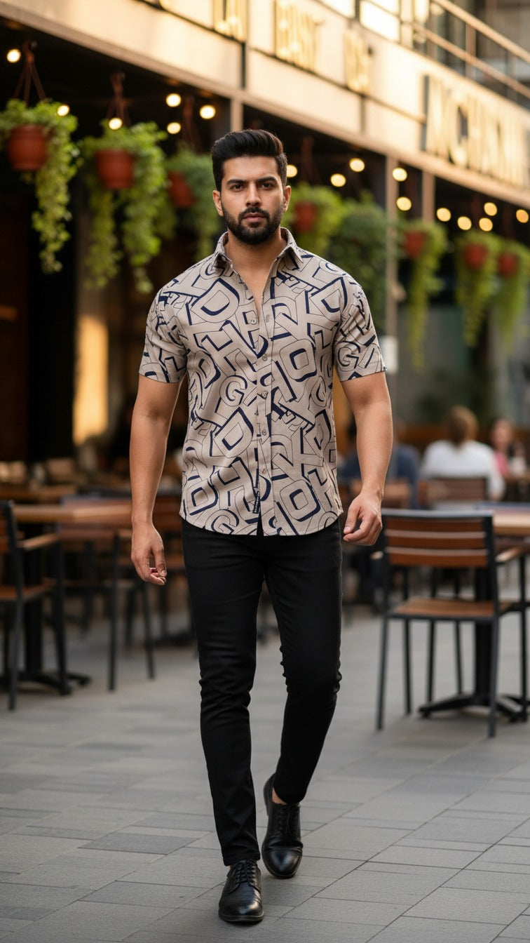 Bold Typography Pattern Casual Shirt