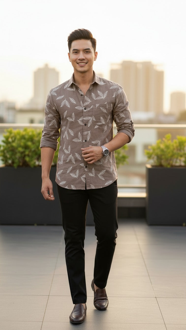 Light Comfort: Linen Shirt with Textured Rubber Print Shirt