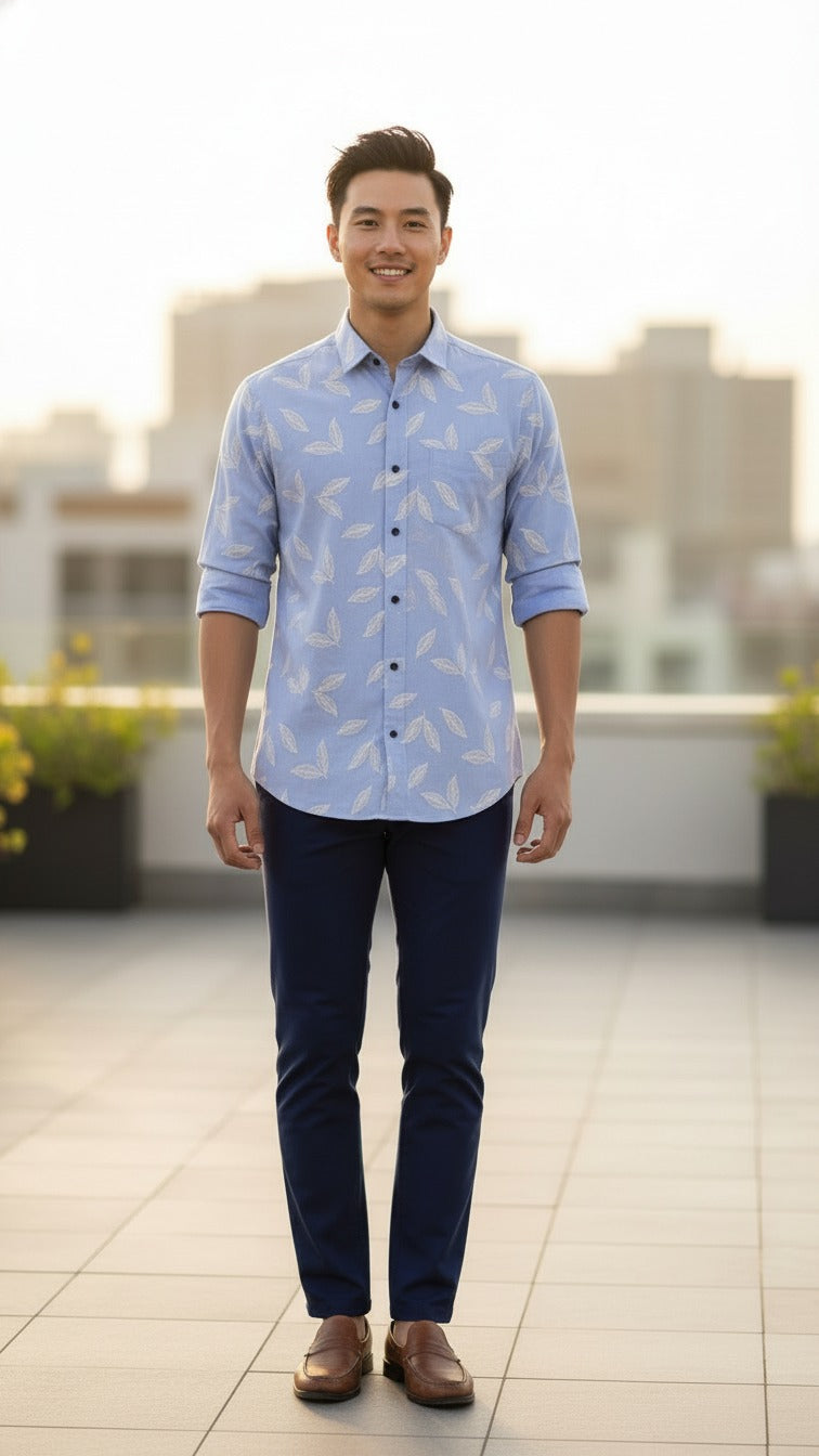 Full Sleeve Linen Shirt with Rubber Print Floral Design