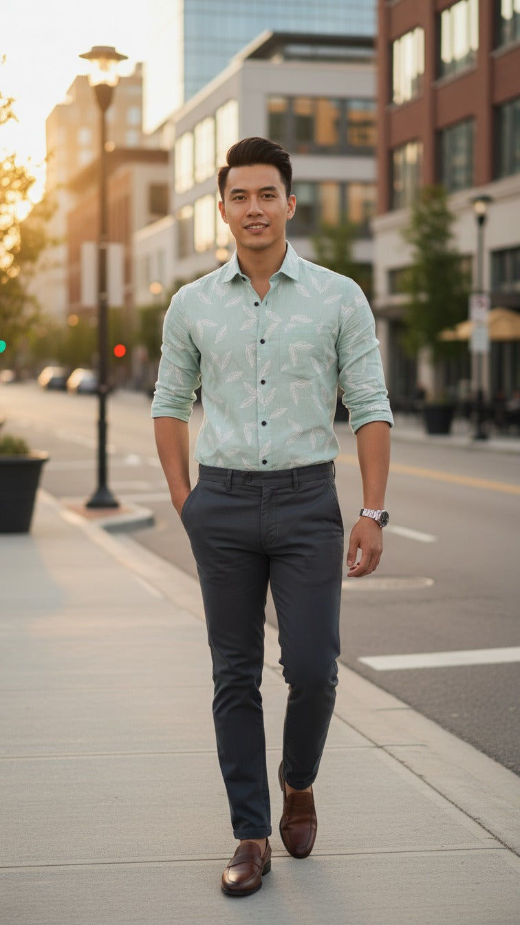 Full Sleeve Linen Shirt with Rubber Print Floral Design