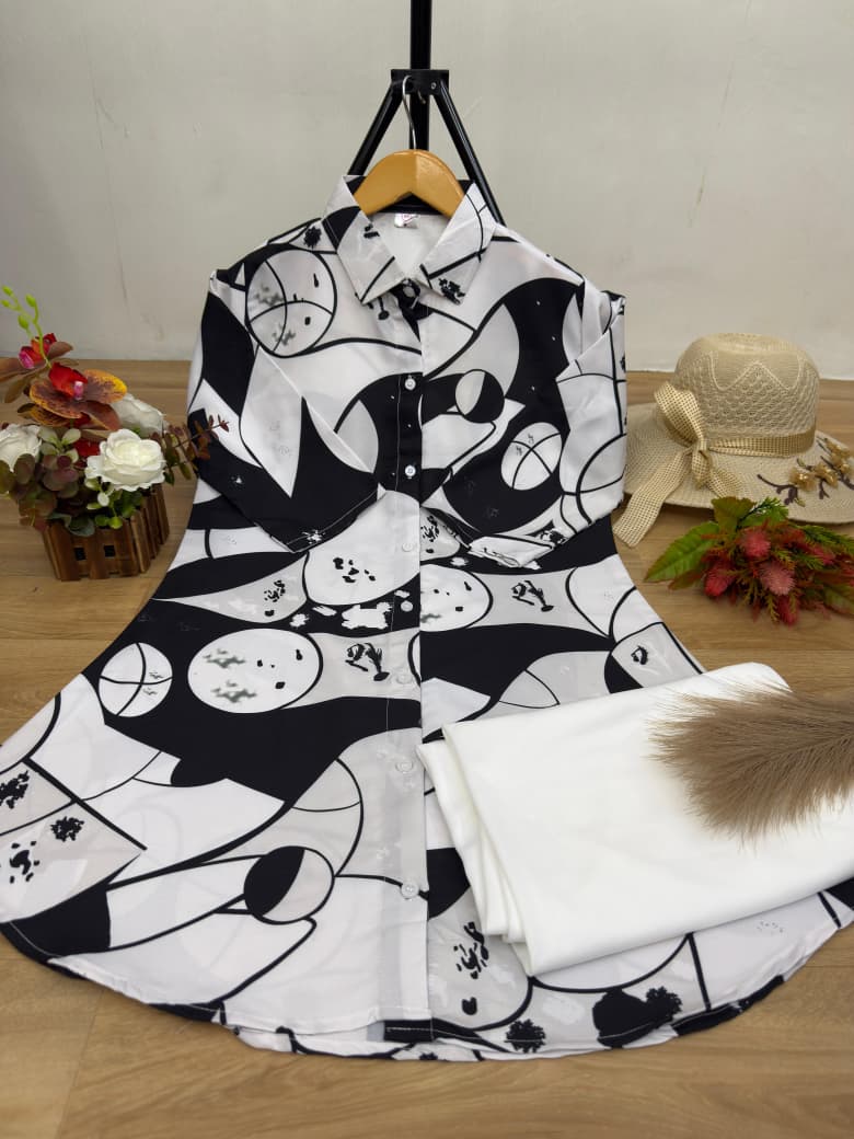 Premium Floral Print Kurti with White Straight Palazzo