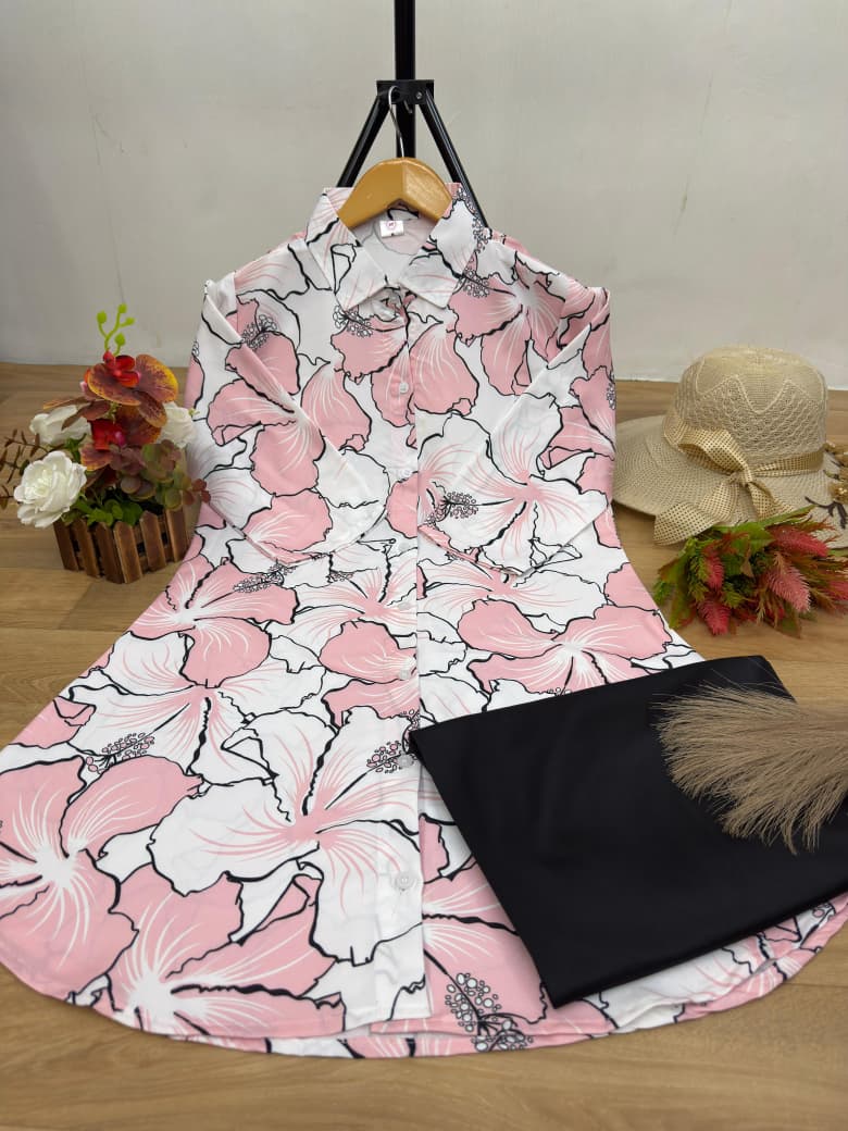 Premium Floral Print Kurti with Black Straight Palazzo