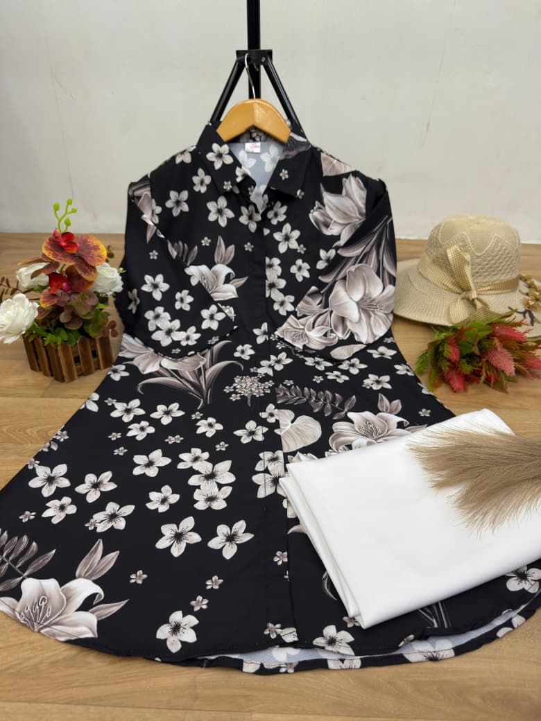 Women's Premium Black Floral Printed Kurti And  Palazzo Set