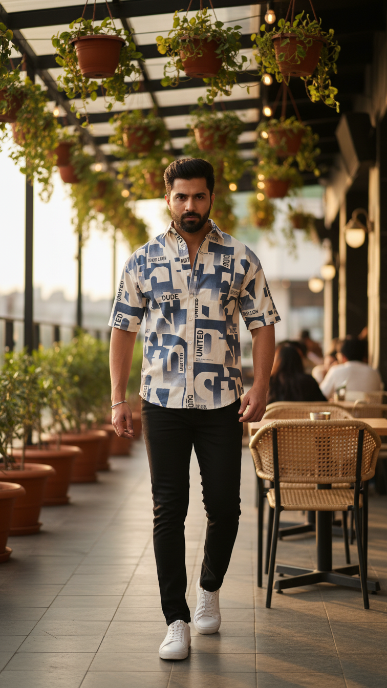 Men's Shirt Printed Half Sleeve Cotton Blend