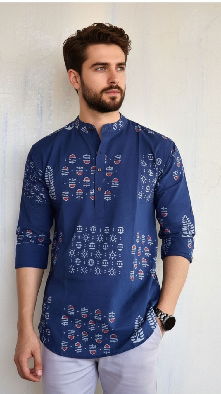 Men's Excusive  Cotton Fabric Printed Kurta  Shirt