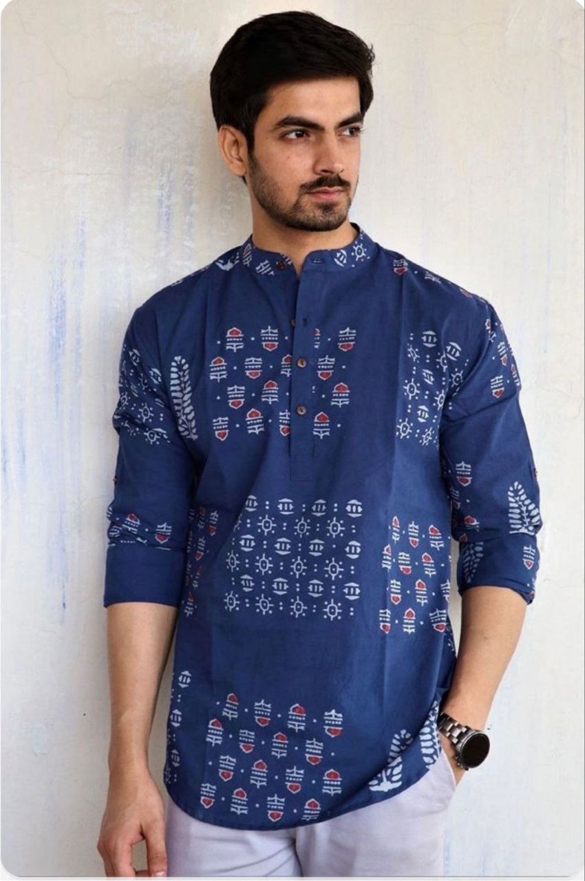 Men's Excusive  Cotton Fabric Printed Kurta  Shirt