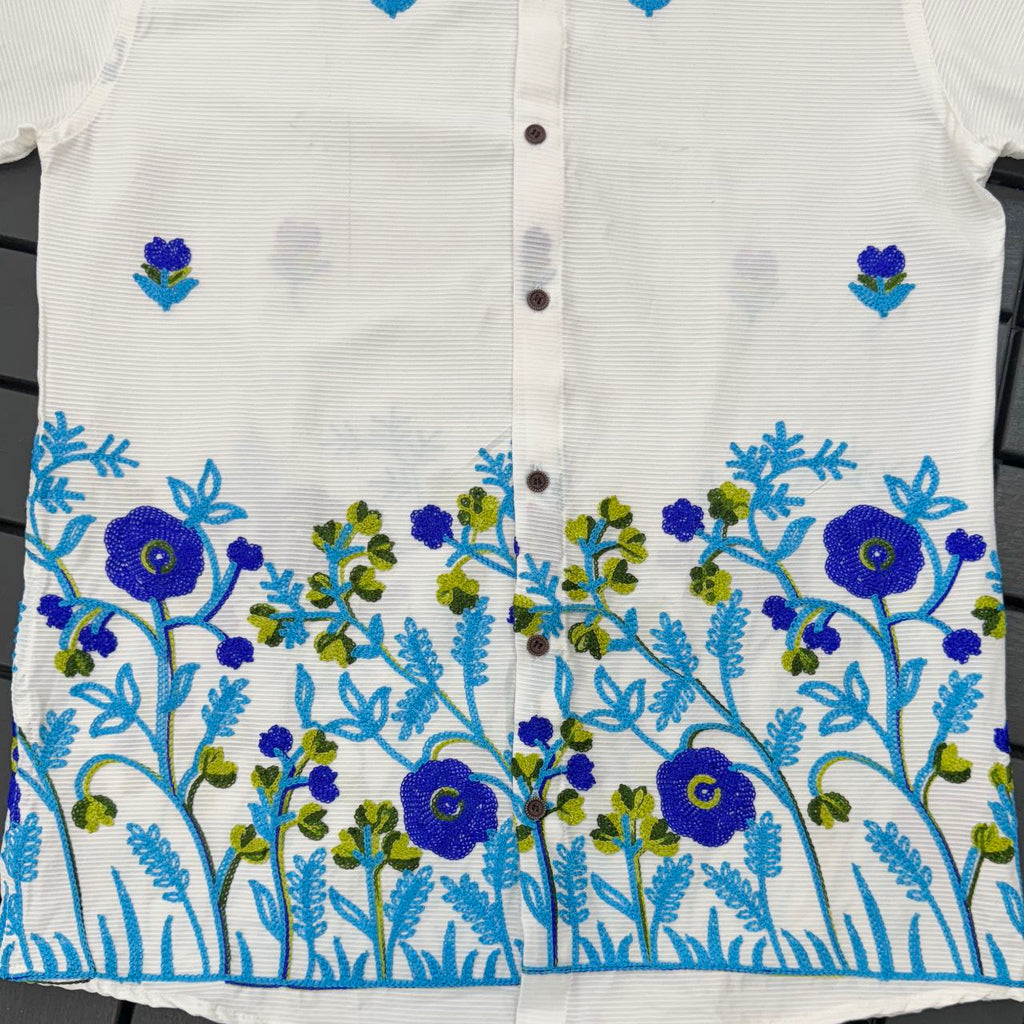 Embroidered Button Down Collar Casual Cotton Shirt