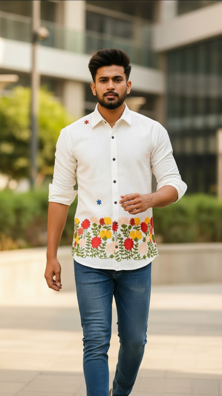 Men’s Exclusive Cotton Embroidery Work Shirt