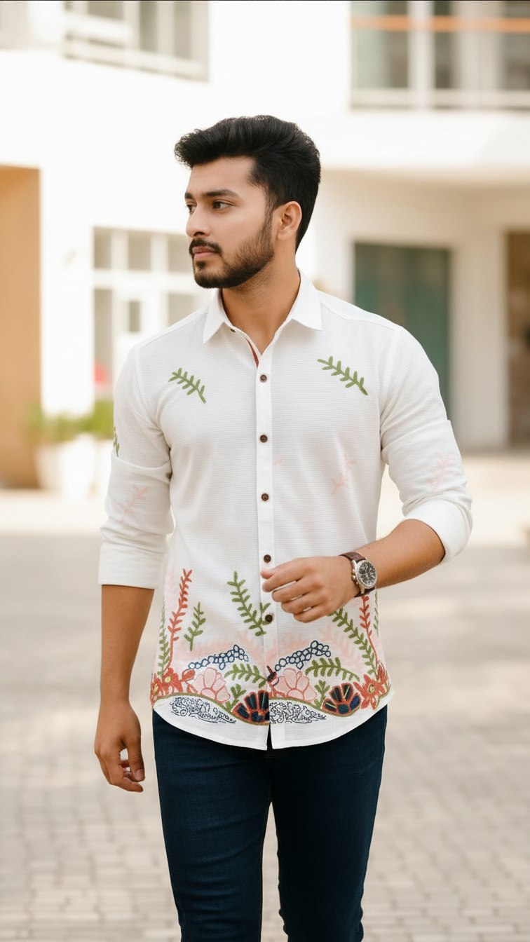 Men’s Exclusive Cotton Embroidery Work Shirt