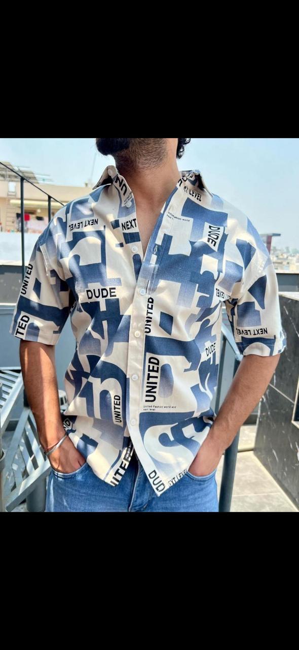 Men's Shirt Printed Half Sleeve Cotton Blend