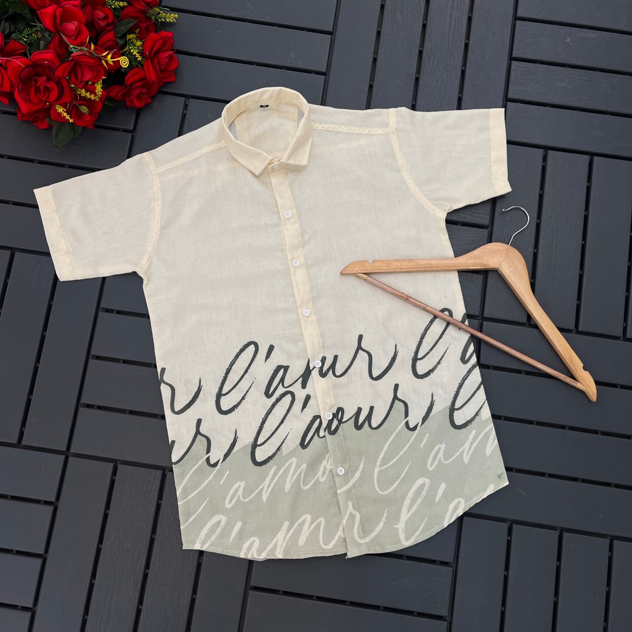 Men’s Cream Printed Half-Sleeve Casual Shirt